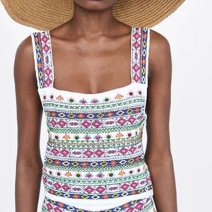 NWT Zara Knitwear Collection Beaded Embroidered Top Size S